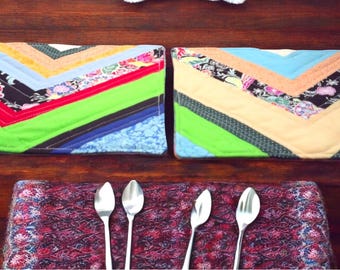 Handmade Quilted Mug Rug: Scrappy Patchwork, Cottage-Core Decor