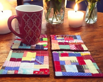 Scrappy gewatteerde onderzetters (set van 4) - kruimelblok boerderijdecor