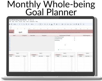 Feuille Google du planificateur d'objectifs pour le bien-être