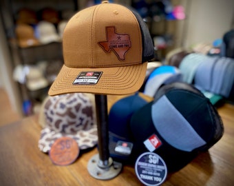 Texas Holdem’ Come And Try Leather Patch Hat, Laser Engraved, Richardson 112, 168 & Lost Hat CO Snapback osfm, Trucker Hat