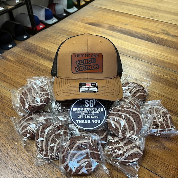 I buy my own Fudge Rounds Leather Patch Hat, Laser Engraved, Richardson 112 Snapback osfm, Trucker Hat