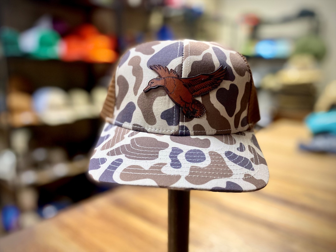 Duck Leather Patch Hat, Laser Engraved, Old Duck Camo, Richardson 112 ...