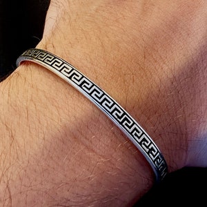 Ancient Greek Cuff Bracelet | 925k Sterling Silver Bangle, Adjustable Handmade Cuff Bracelet, Unisex Jewelry, Greek Mythology, Birthday Gift