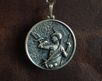 Naszyjnik z boginią ATHENA, wisior z Minerwą ze srebra próby 925, zawieszka z starożytną boginią, biżuteria mitologiczna