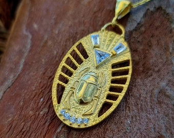 Scarab God KHEPRI Medallion, 925k Silver Sun God Necklace, Ancient Egyptian Mythology, Insect Pendant, Goddess Necklace, Christmas Gift