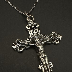 JESUS Christ Cross Pendant, Jesus Crucifix Necklace, Christian Cross Necklace, Religious Jewelry, 925 Sterling Silver, Jesus Christ Symbol