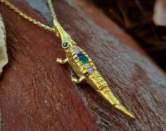 Krokodil SOBEK Halskette, 925 Sterling Silber, Herr der Wasser Anhänger, altägyptischer Gott Schmuck, Medusa Halskette, Alligator Halskette