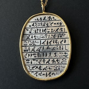 Egyptian Hieroglyphics Scroll Medallion Necklace, 925 Sterling Silver Ancient Egyptian Scripts Pendant, Mythological Amulet, Unique Gift