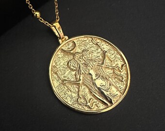 Witchy Hecate Medallion: Sterling Silver Triple Moon Goddess Pendant