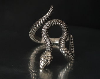 Anel ajustável de prata esterlina com cobra: Joia de serpente unissex