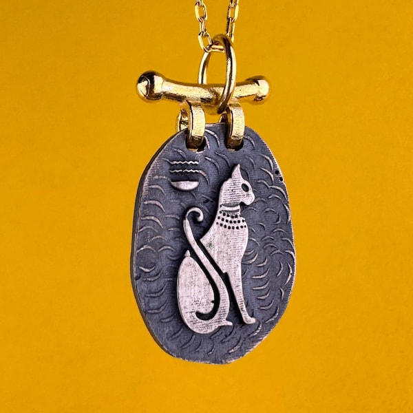 Egyptian Cat Goddess Bastet Necklace, 925 Sterling Silver Ancient Goddess Pendant