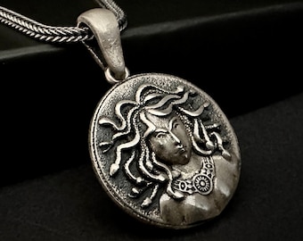 Sterling Silver Medusa Necklace: Ancient Greek Mythology Pendant