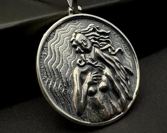 Aphrodite Medallion, 925k Silver Goddess Aphrodite Necklace