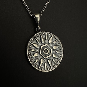 Little Glowing Sun Symbol Pendant, Ancient Sun Charm Necklace, 925 Sterling Silver Sun Necklace, Mythological Talisman, Meditation Jewelry