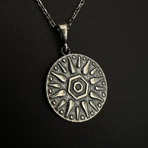 Little Glowing Sun Symbol Pendant, Ancient Sun Charm Necklace, 925 Sterling Silver Sun Necklace, Mythological Talisman, Meditation Jewelry