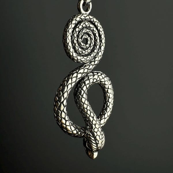 Spiral Coiled Snake Necklace, Solid 925 Sterling Silver Wild Serpent Pendant, Gothic Animal Charm