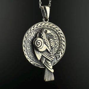 Odin&#39;s Raven Necklace, 925 Sterling Silver Nordic Crow Pendant, Norse Mythology, Black Raven Charm, Scandinavian Jewelry, Hugin Munin Charm