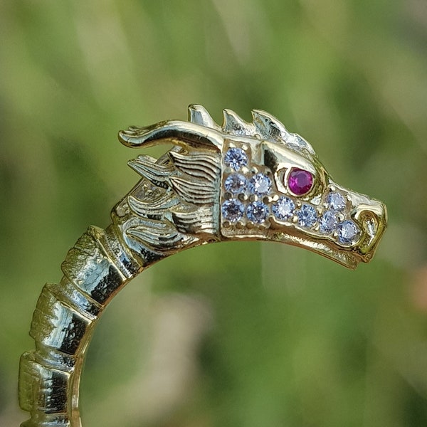 DRAGON Ring, 925k Silver Dragon Ring, Adjustable Dragon Ring, Mythological Red Eyes Dragon Jewelry, Snake Ring, Women's Silver Ring