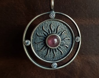 Amethyst SUN Medallion, 925 Sterling Silver, Orbit Necklace, Mythological Jewelry