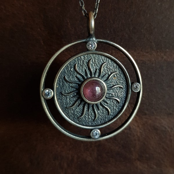 Amethyst SUN Medallion, 925 Sterling Silver, Orbit Necklace, Mythological Jewelry
