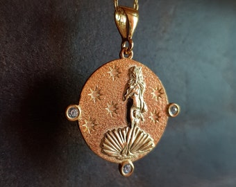 Venus Medallion, 925k Silver Goddess Venus Necklace, Aphrodite Necklace, The Birth of Venus