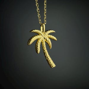 Minimal Palm Necklace, 925 Sterling Silver Little Palm Tree Charm, Golden Palm Pendant
