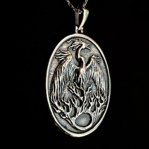 PHOENIX of Heliopolis Necklace, 925 Sterling Silver Greek Mythology Bird Medallion, Ancient Phoenix Charm, Anime Necklace, Phoenix Rising
