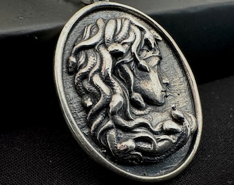 MEDUSA Halsband, 925k Silver Medusa Hänge, Antik Grekiskt Medusa Hänge
