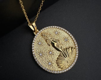 Venus Medallion, 925k Silver Goddess Venus Pendant, The Birth of Venus, Aphrodite Necklace