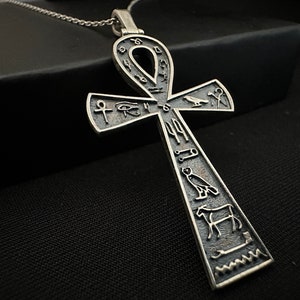 Hieroglyphics Ankh Necklace, Egyptian Mythology Necklace, Hieroglyphics Ankh Pendant, Gothic Symbol Talisman, Key of Nile Necklace
