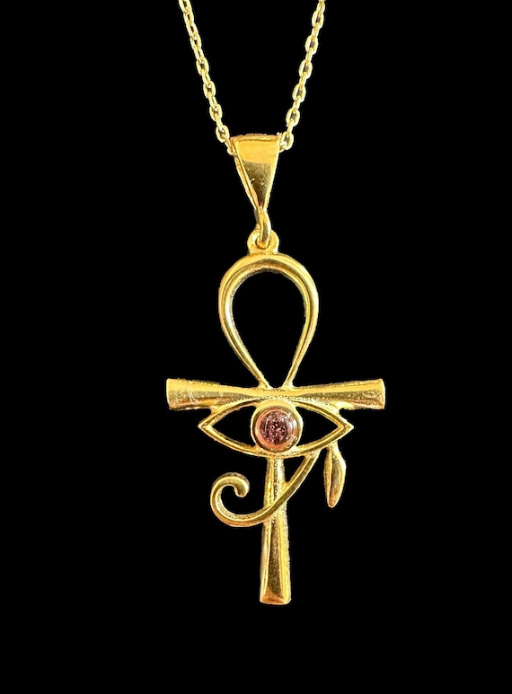 EYE of RA and Ankh Necklace, Eye of Horus Pendant, 925k Silver Ancient Egyptian Pendant, Mythological Jewelry, Minimalist Necklace