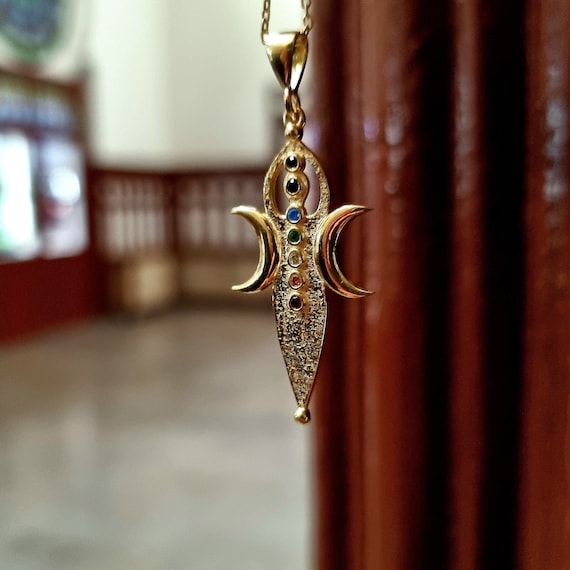 Ishtar Medallion, 925k Silver Ishtar Necklace, Triple Moon Pendant, Ishtar and Moon Pendant, Yoga Jewelry, Gift for Her, Women's Necklace