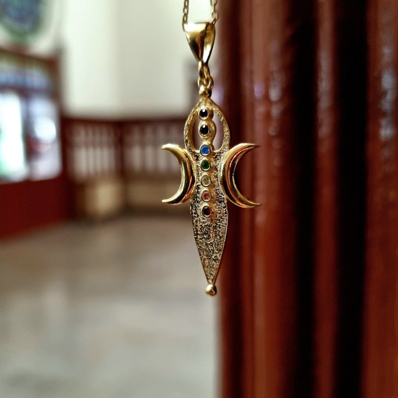 Ishtar Medallion, 925k Silver Ishtar Necklace, Triple Moon Pendant, Ishtar and Moon Pendant, Yoga Jewelry, Gift for Her, Women's Necklace image 1