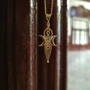 Ishtar Medallion, 925k Silver Ishtar Necklace, Triple Moon Pendant, Ishtar and Moon Pendant, Yoga Jewelry, Gift for Her, Women's Necklace image 2