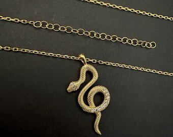 Gold Snake Necklace, 925k Sterling Silver Tiny Snake Pendant