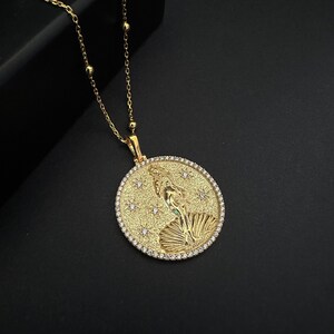 venus necklace, gold venus pendant, birth of venus necklace