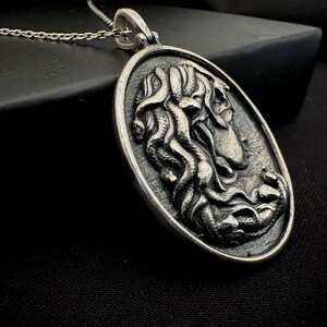 silver medusa necklace, Medusa portrait necklace
