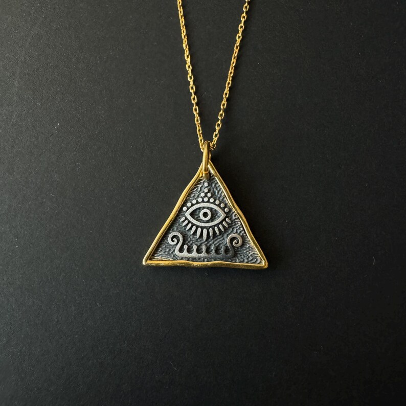 Triangle All Seeing Eye Amulet Necklace, 925 Sterling Silver Holly ...