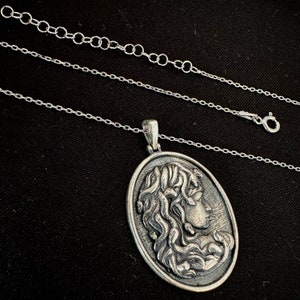 silver medusa necklace, Medusa portrait necklace
