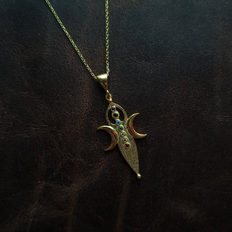 Ishtar Medallion, 925k Silver Ishtar Necklace, Triple Moon Pendant, Ishtar and Moon Pendant, Yoga Jewelry, Gift for Her, Women's Necklace image 4