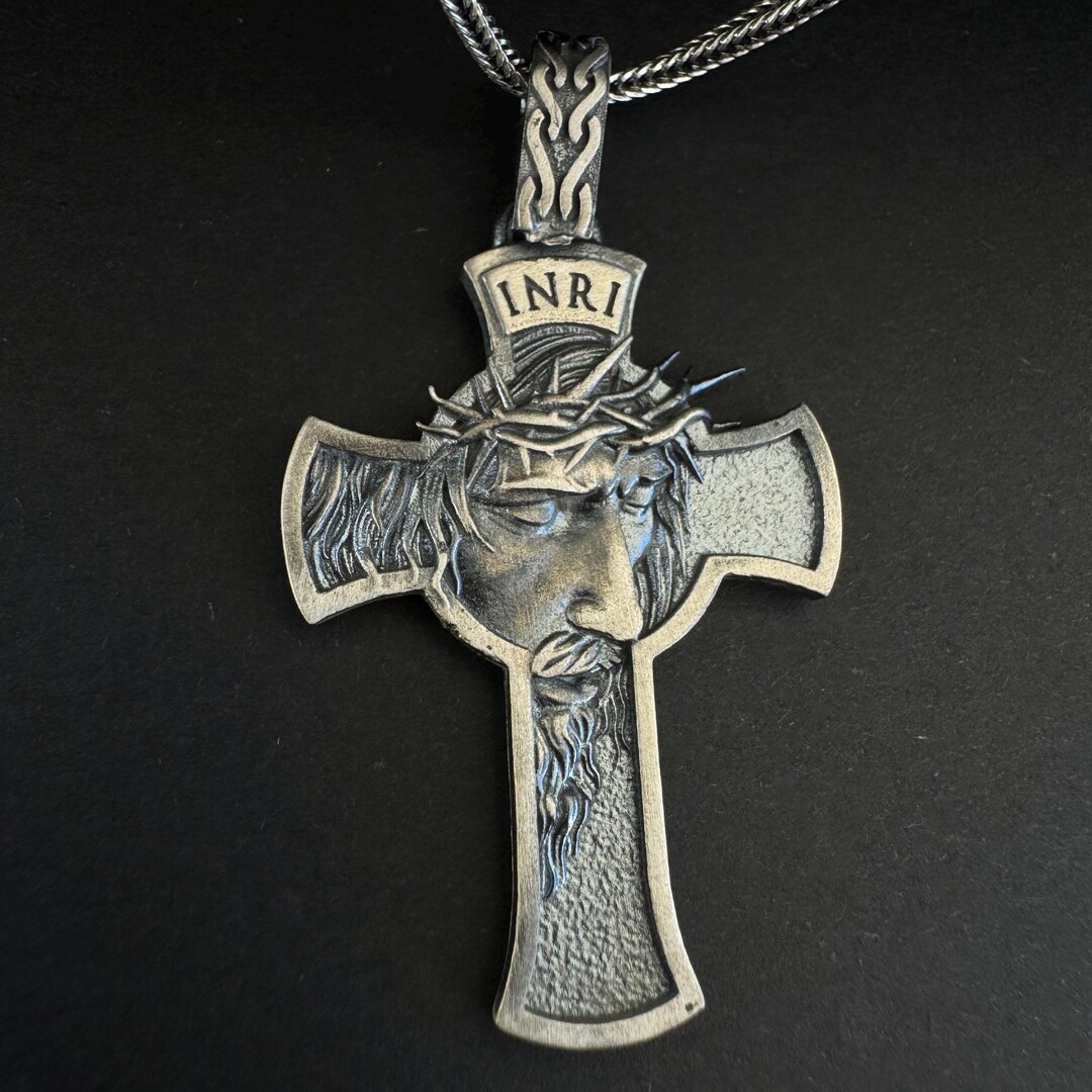Sterling Silver Jesus Christ Cross Necklace: INRI Religious Pendant ...