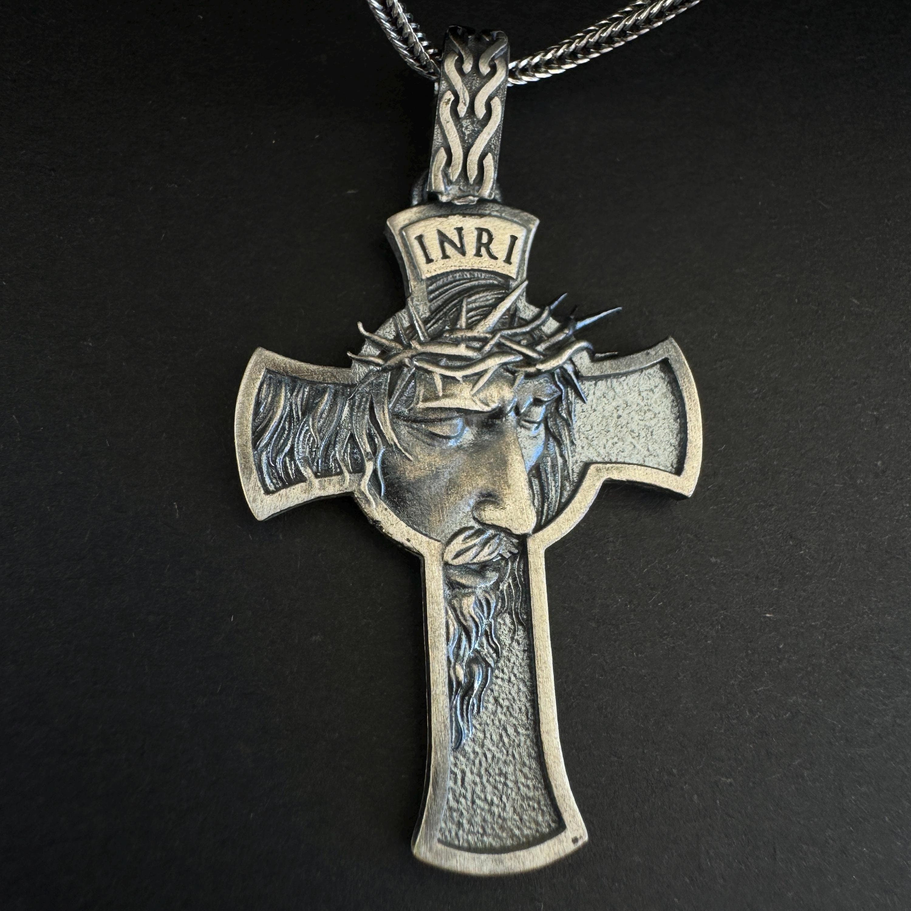 Sterling Silver Jesus Christ Cross Necklace: INRI Religious