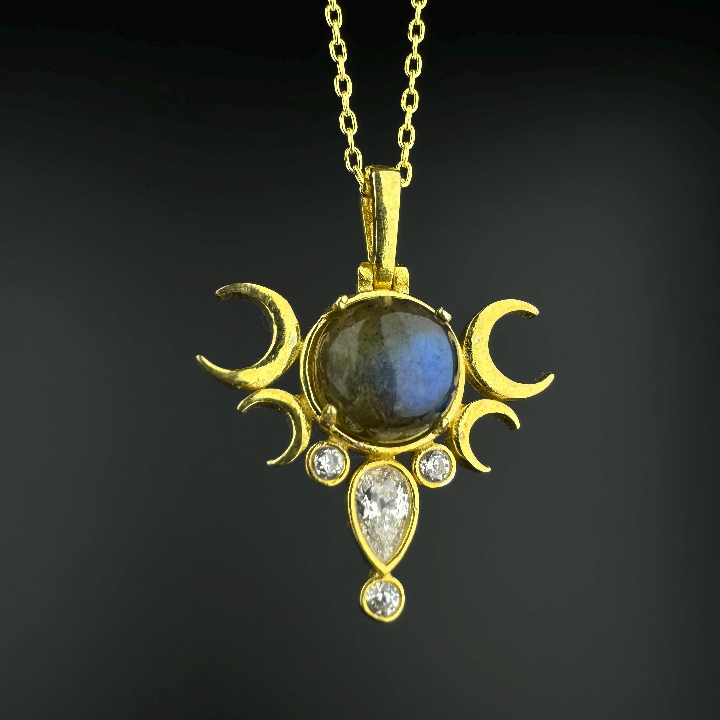 Collana Fasi Lunari per Donne Ciondolo Pentagramma Pentacolo Tripla Dea Sole Mezzaluna Luna Piena Fascino Gioielli Pagani Regalo Wiccano (oro 1