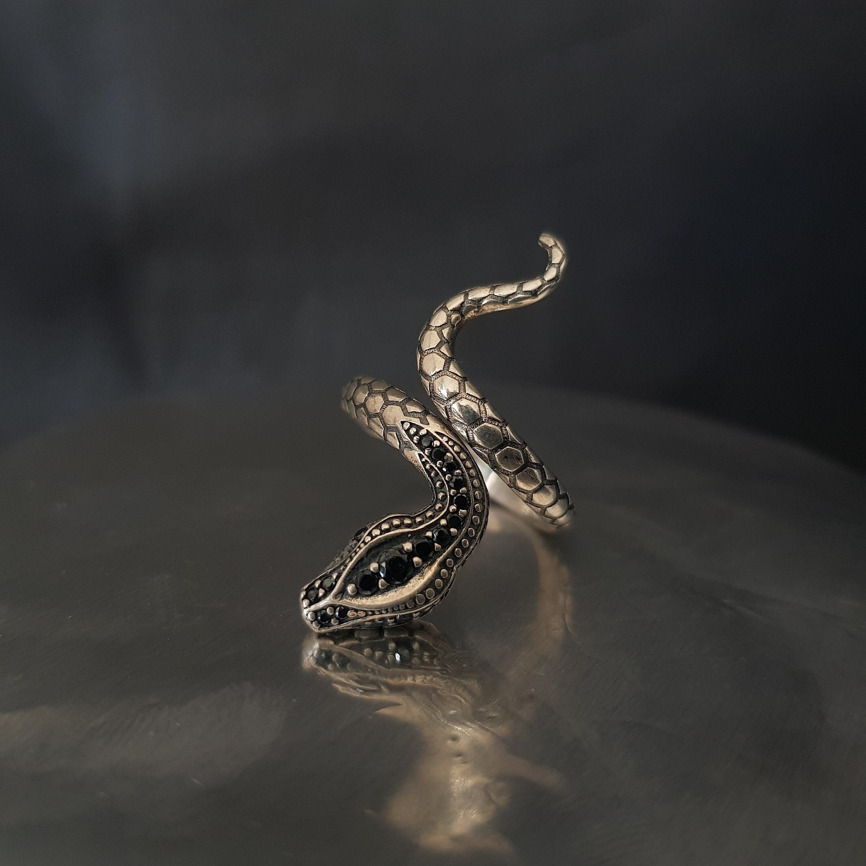 Flongo Anello Aperto Grande A Forma Di Serpente - Acciaio Inossidabile, Colori Oro/Argento/Nero - 4