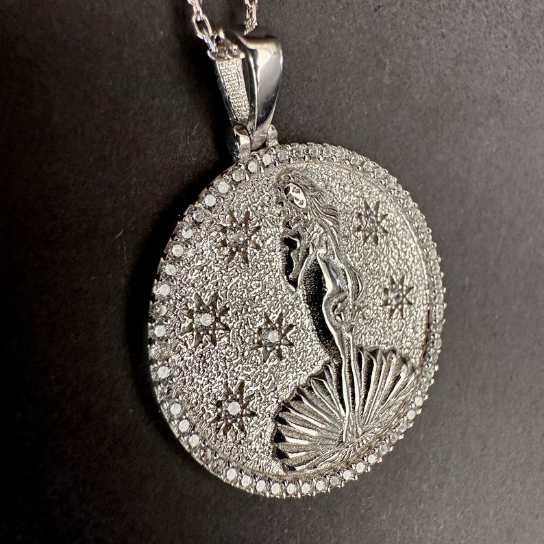venus necklace, gold venus pendant, birth of venus necklace
