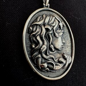 silver medusa necklace, Medusa portrait necklace