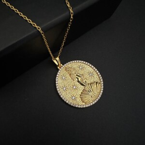venus necklace, gold venus pendant, birth of venus necklace