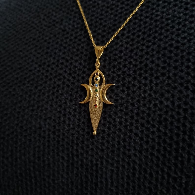 Ishtar Medallion, 925k Silver Ishtar Necklace, Triple Moon Pendant, Ishtar and Moon Pendant, Yoga Jewelry, Gift for Her, Women's Necklace image 5