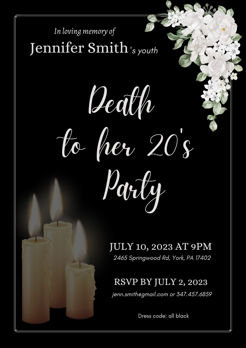 Death to My 20s Party Invitation Editable Template, RIP 20s Digital Death to My 20s Party Invitation Editable Template, RIP 20s Digital