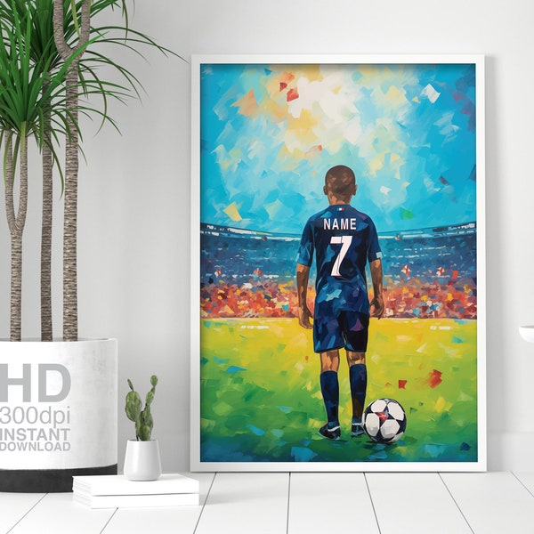 Personalized PSG nursery football poster | Digital Download | Custom Paris Saint Germain print | Personalized  Van Gogh style soccer poster